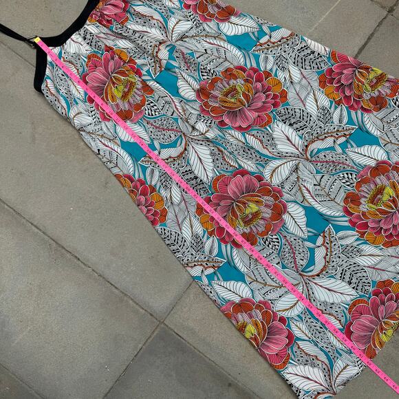 Trina Turk Floral Silk Long Midi Dress Spaghetti Strap Black White Aqua Size S - Picture 16 of 16